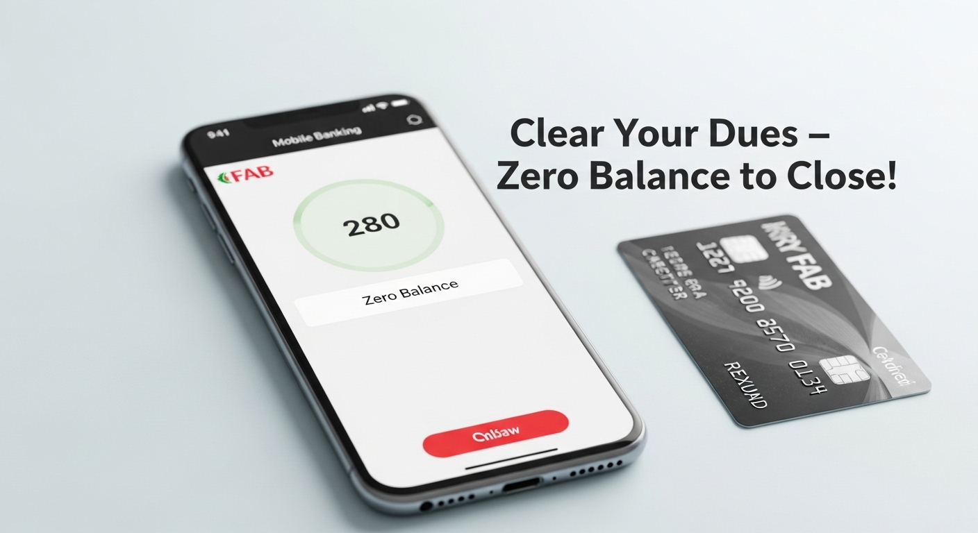 FAB mobile app showing a cleared balance for credit card cancellation.