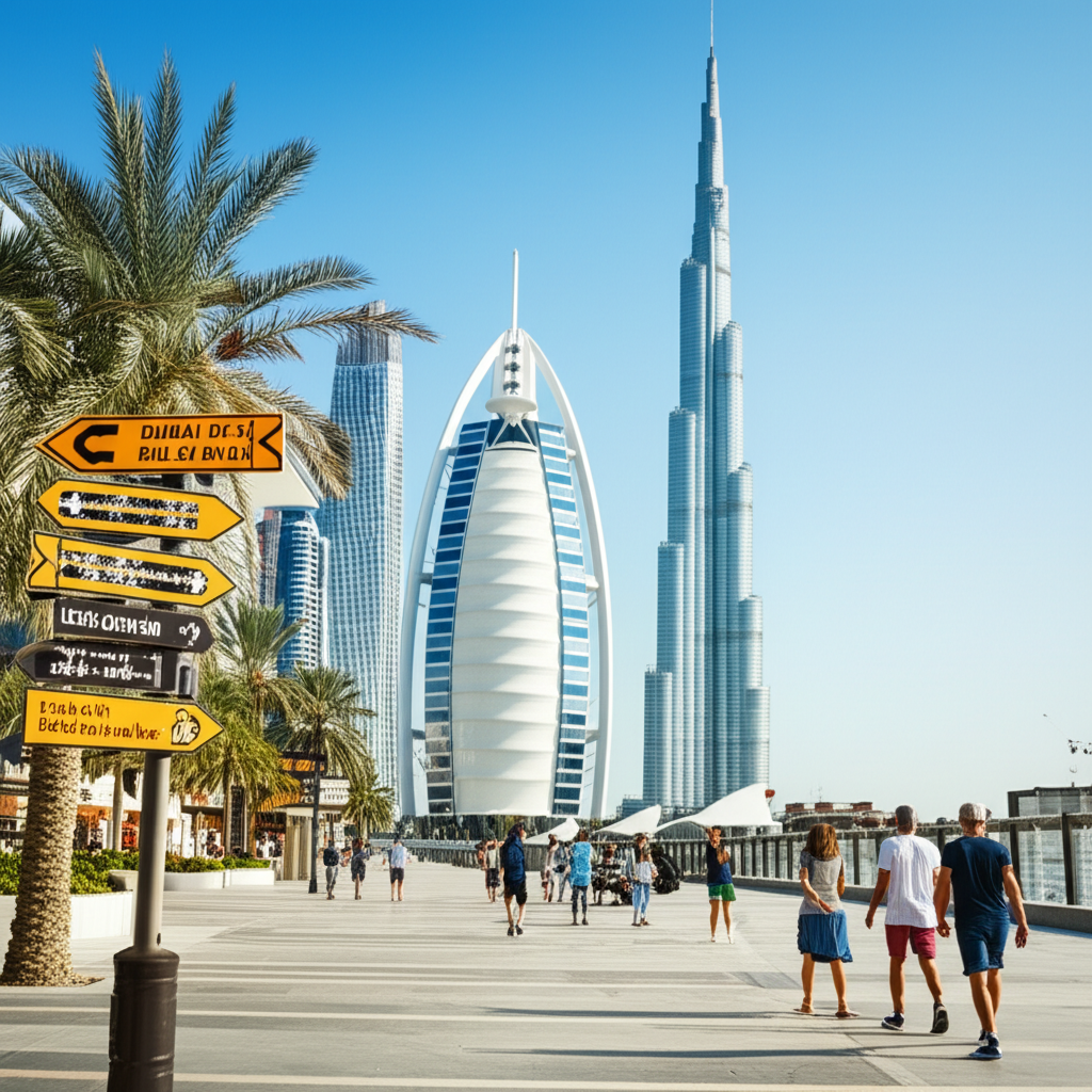 Generate a high-quality, relevant image prompt for an article about: Dubai Rules: 10 Must-Know Touri