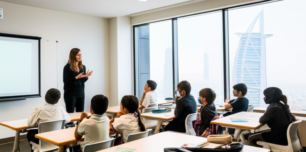 Generate a high-quality, relevant image prompt for an article about: Affordable Schools Dubai: Top Q